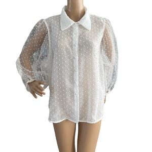Andrew Marc New York swiss balloon sleeve semi sheer top
